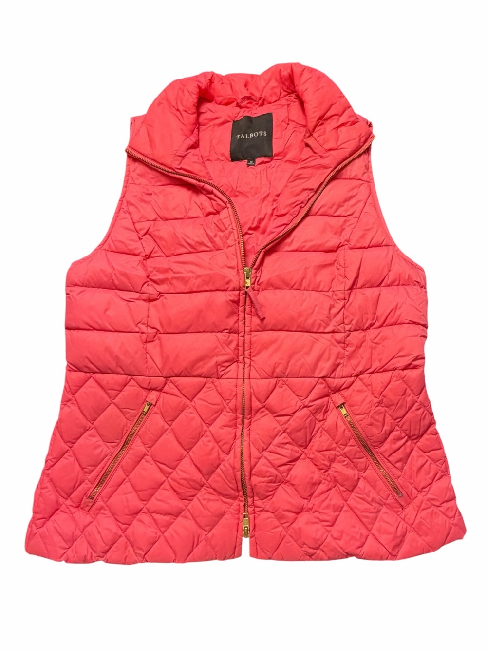 Talbots Puffer Down Puffer Vest Women’s Medium Coral Pink Preppy Sporty Cozy